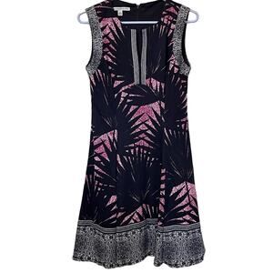 Maggy London Knit Midi Dress Sz 6 Fully Lined Navy Blue/Pink/ White Stretch